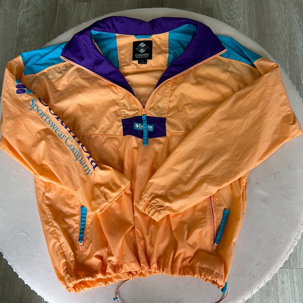 Columbia Sportswear Orange and Purple Quarter Zip Wind Breaker Size Large